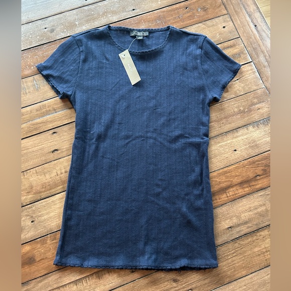 NWT J. Crew Pointelle Cotton Navy Blue Short Sleeve T Shirt XS - Picture 5 of 9